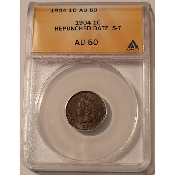 1904 Indian Head Cent RPD S-7 AU50 ANACS - Picture 1 of 4